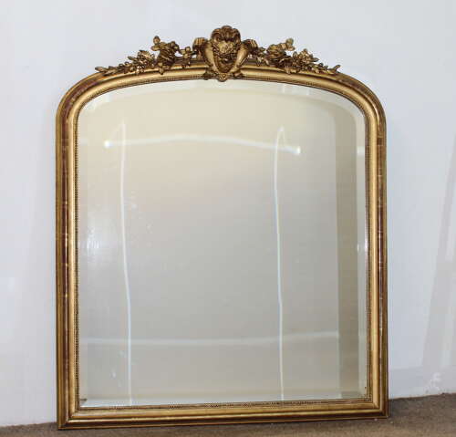 Antique French arched overmantel mirror