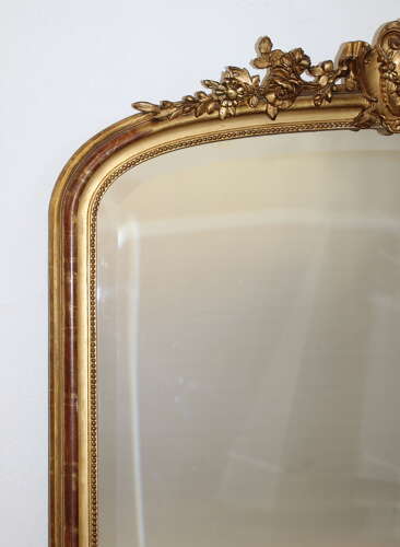 Antique French arched overmantel mirror