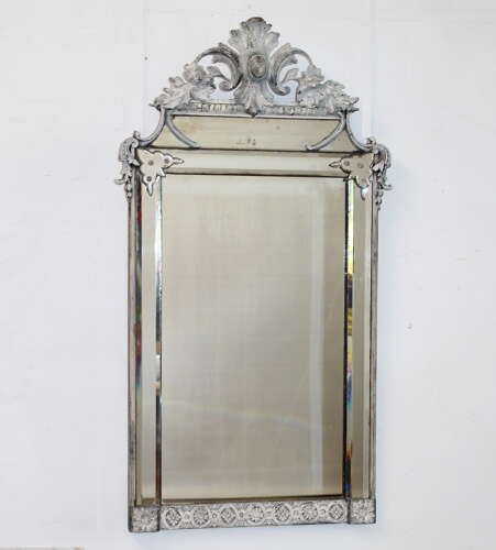 Unusual antique decorative French gesso and Venetian mirror