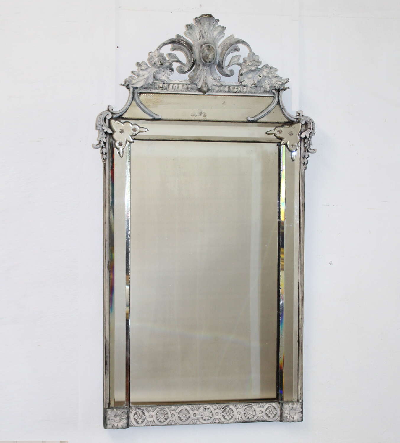 Unusual antique decorative French gesso and Venetian mirror