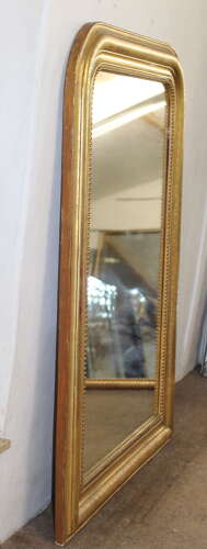 Antique French archtop mirror with etched criss-cross frame