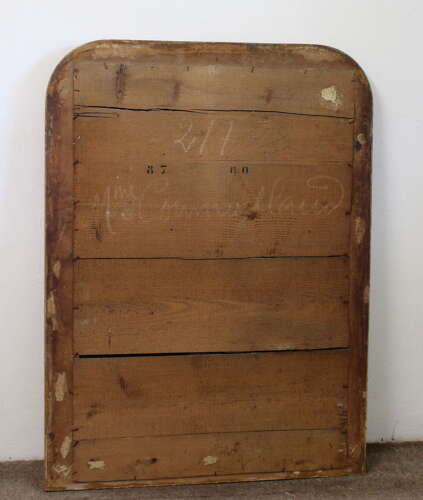Antique French archtop mirror with etched criss-cross frame