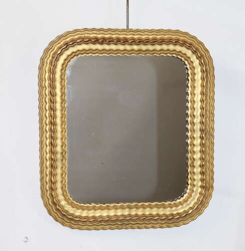Small antique French mirror with rippled gilt frame