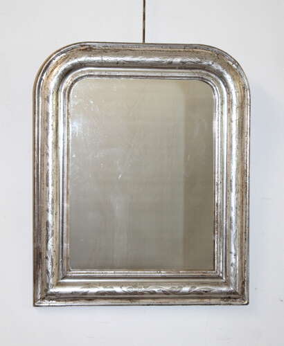 Small antique French silverleafed archtop mirror