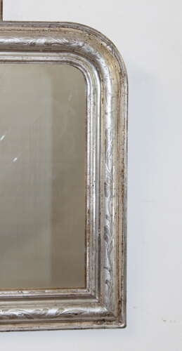 Small antique French silverleafed archtop mirror