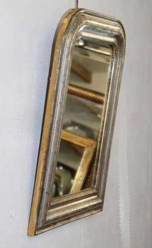 Small antique French silverleafed archtop mirror
