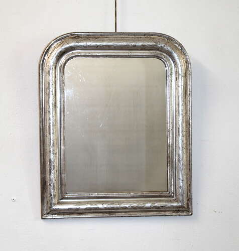 Small antique French silverleafed archtop mirror