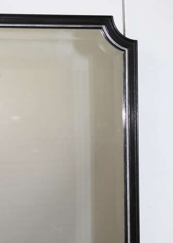 Bevelled 1940s mirror with ebonised and silverleafed frame