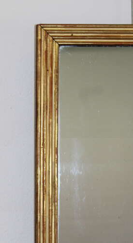 Tall narrow antique French gilt reeded mirror