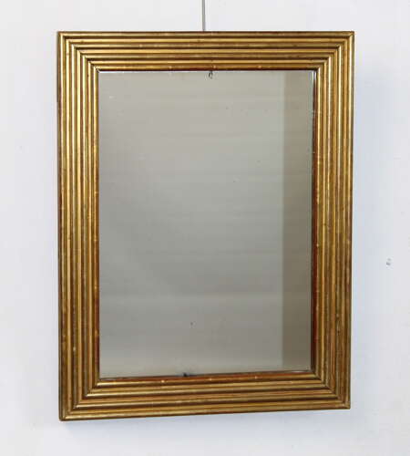 Compact antique French gilt reeded mirror with mercury glass