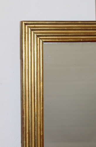 Compact antique French gilt reeded mirror with mercury glass