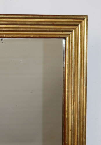 Compact antique French gilt reeded mirror with mercury glass