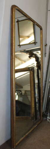Huge antique French gilt archtop mirror with mercury glass