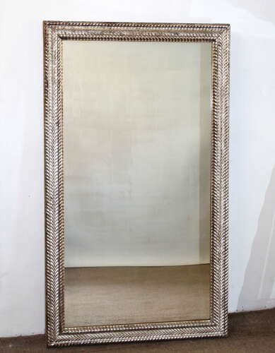 Antique French silverleafed mirror with chevron design