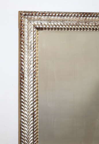Antique French silverleafed mirror with chevron design