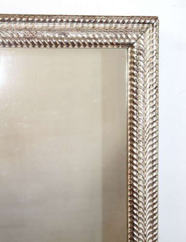 Antique French silverleafed mirror with chevron design