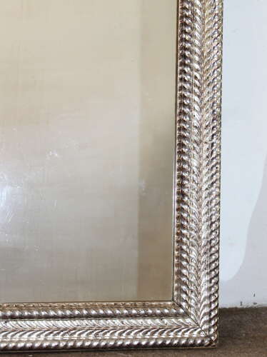 Antique French silverleafed mirror with chevron design