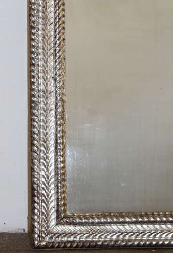Antique French silverleafed mirror with chevron design