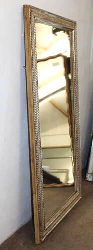 Antique French silverleafed mirror with chevron design