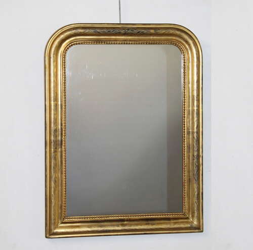 Antique French etched gilt archtop mirror
