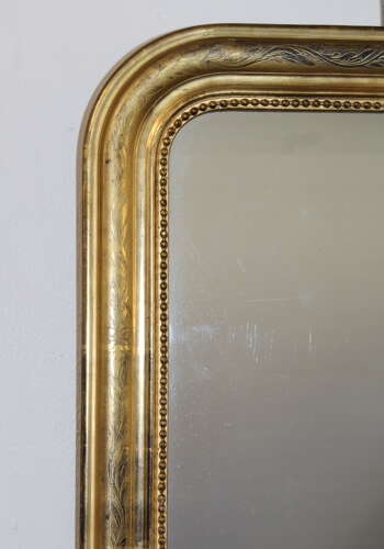 Antique French etched gilt archtop mirror