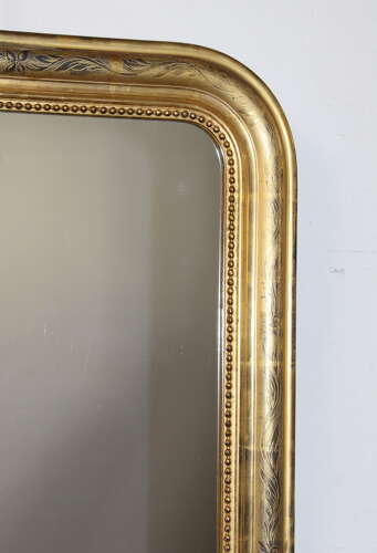 Antique French etched gilt archtop mirror