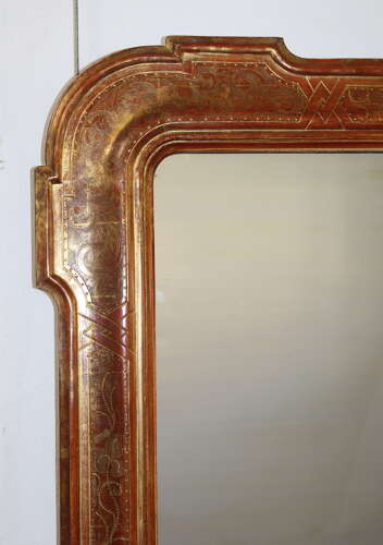 Large antique Italian mirror with outset corners