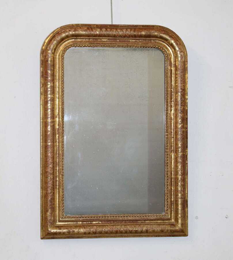 Antique French etched gilt archtop mirror