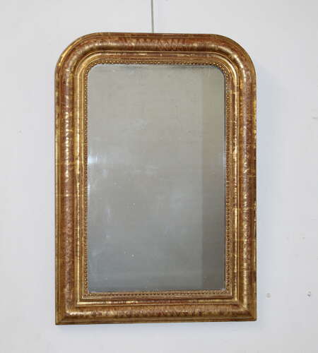 Antique French etched gilt archtop mirror