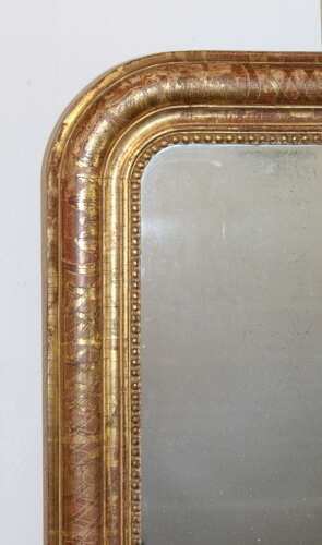 Antique French etched gilt archtop mirror