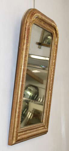 Antique French etched gilt archtop mirror