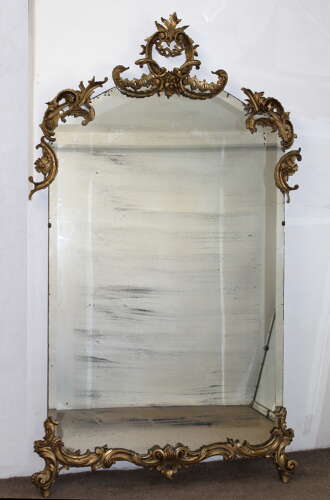 Very large antique Italian frameless and giltwood mirror
