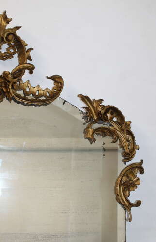Very large antique Italian frameless and giltwood mirror