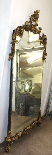 Very large antique Italian frameless and giltwood mirror