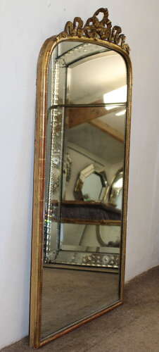 Antique French arched mirror with bow cartouche