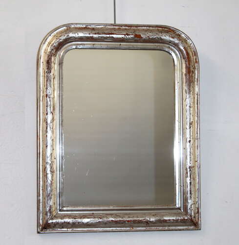 Small antique French silverleafed archtop mirror