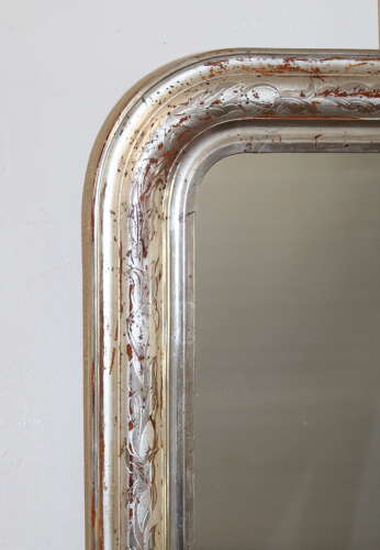 Small antique French silverleafed archtop mirror
