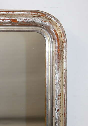 Small antique French silverleafed archtop mirror
