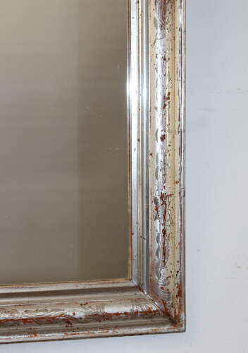 Small antique French silverleafed archtop mirror