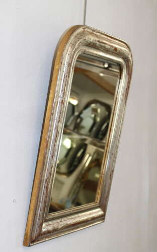 Small antique French silverleafed archtop mirror