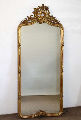 Tall narrow antique French gilt mirror